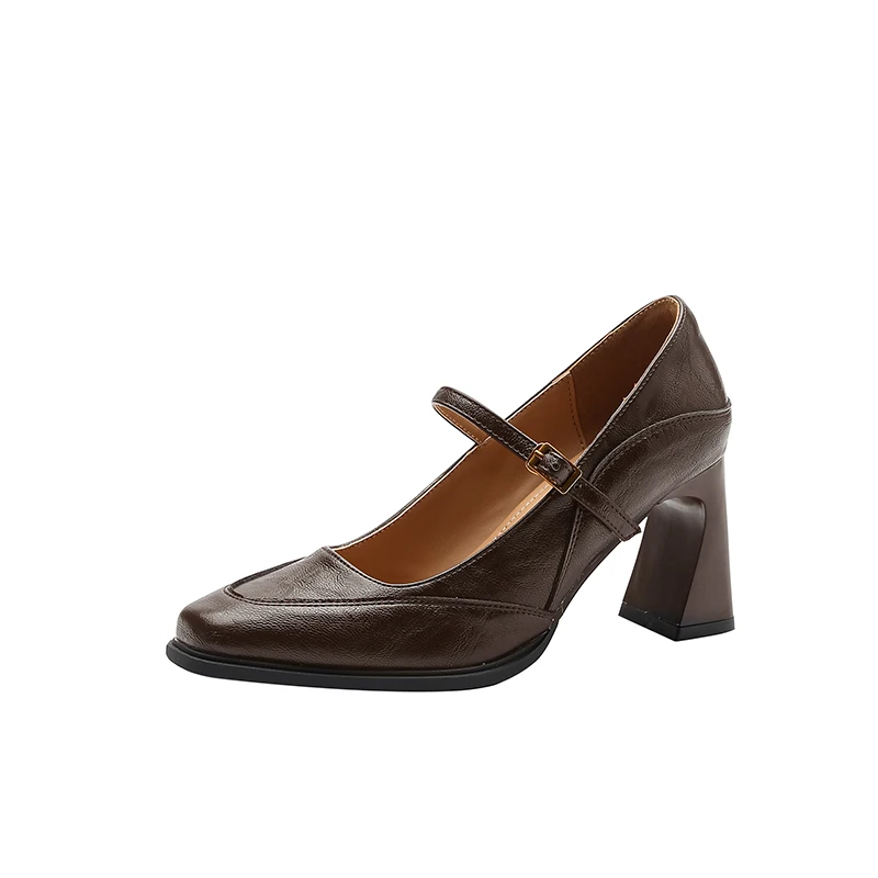 

Женские туфли-лодочки на массивном каблуке 7 см, 5 см, стильные туфли Мэри Джейн, весенние женские офисные туфли на высоком каблуке с квадратным носком, черные, коричневые