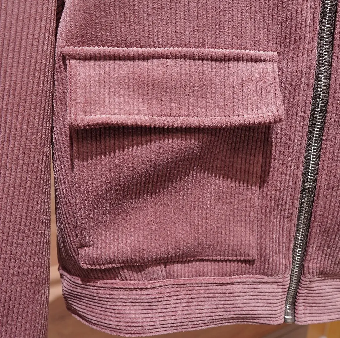 Pink Corduroy Cropped Jacket for Women with Contrast Collar