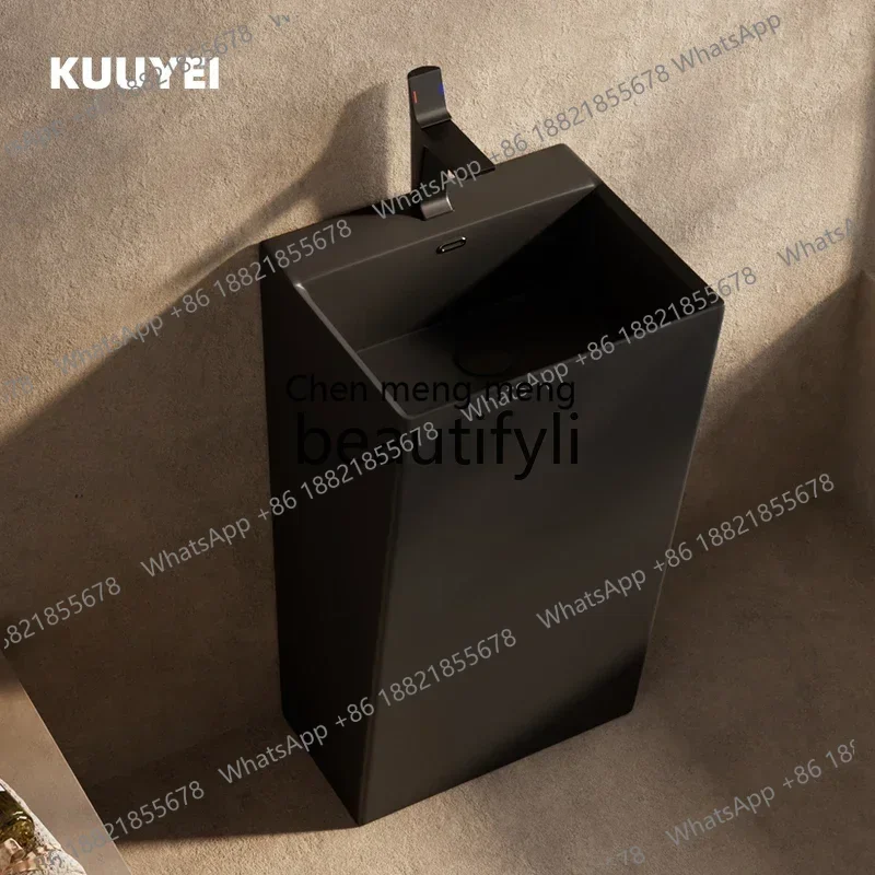 

ss 25Column type black matte wash basin hotel, column basin, square floor type integrated wash basin