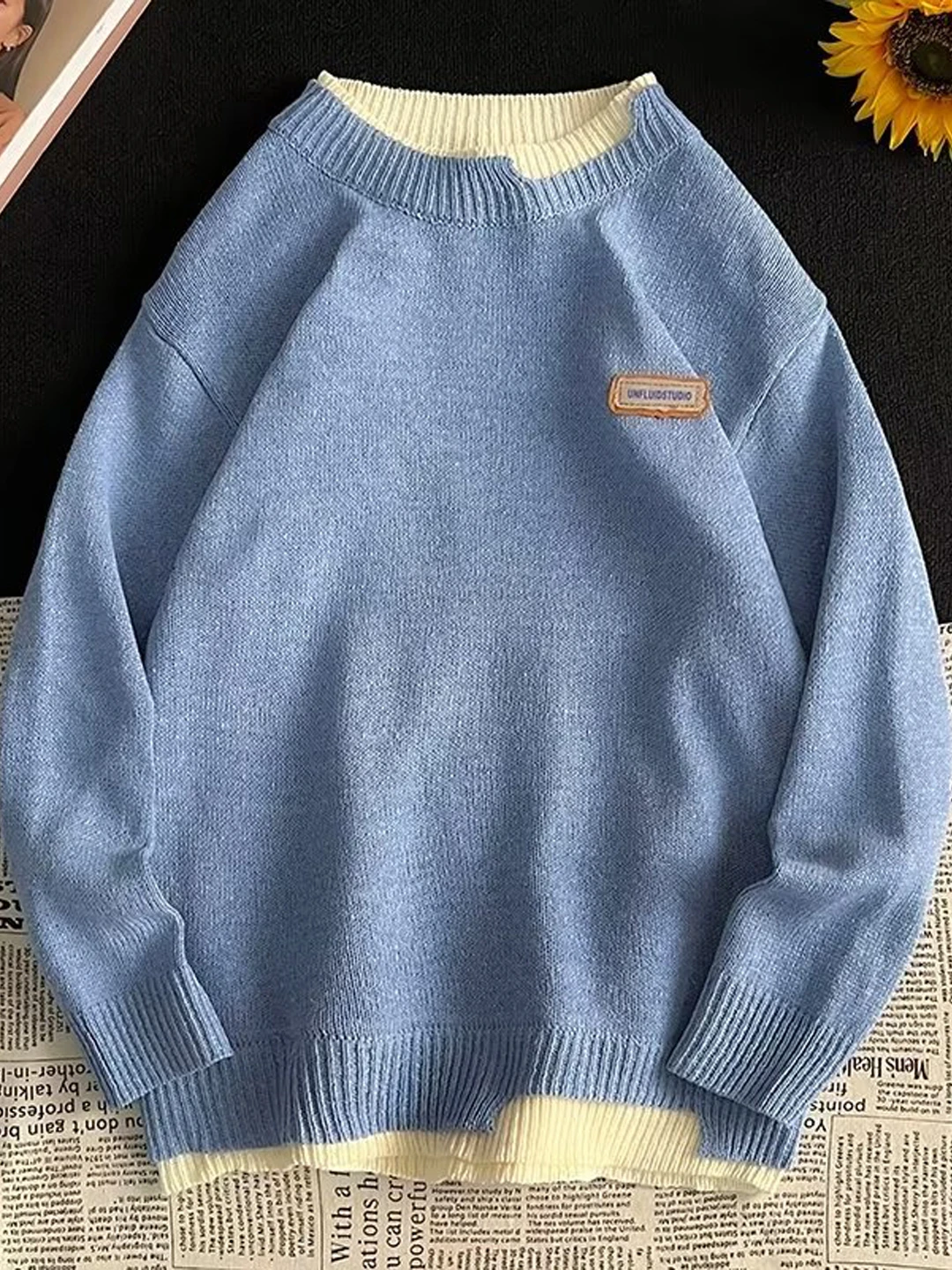 

Повседневный длинный светящийся круглый вязаный свитер Ne, женский осенне-зимний модный свободный верхняя одежда для пар, искусственная двухсекционная одежда для комфорта...