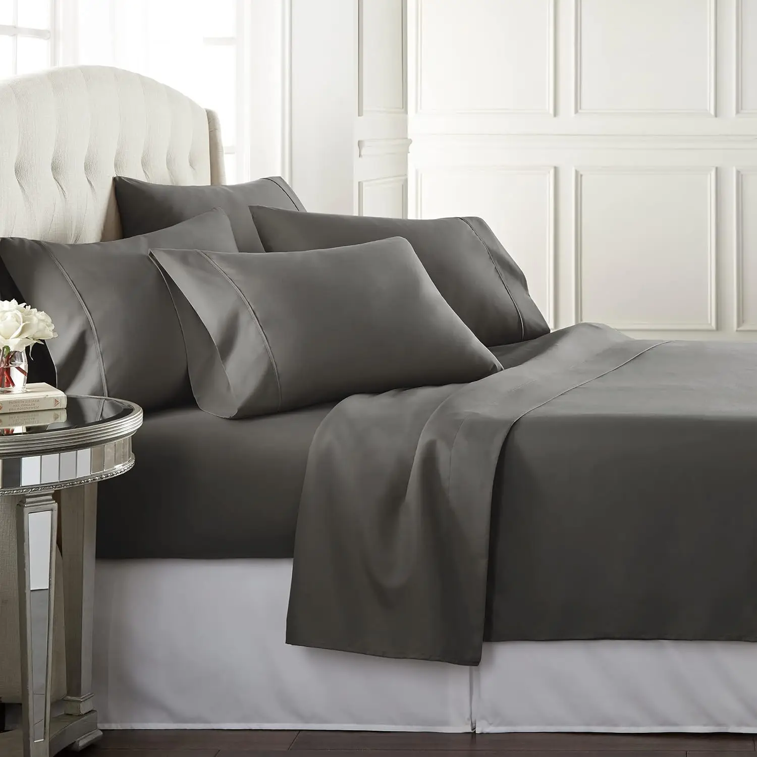 

Bed Sheet Set Cal King for Hot Sleepers, Hotel Premium Sheets with 4 Pillowcases, Lightweight Brushed