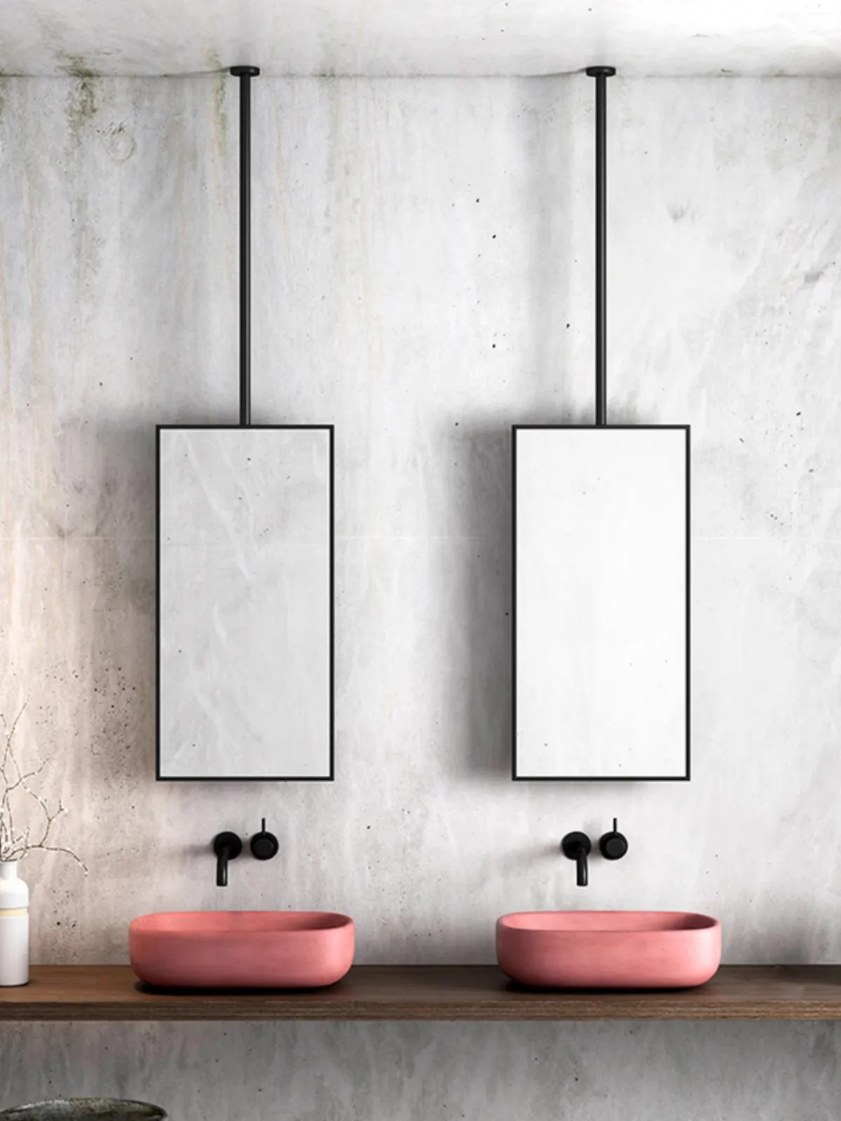 Quadrate Simple Mirror Modern Light Luxury Style Bathroom Hanging Mirror Metal Frame Tricolor Light Mirror Hotel Dressing Mirror