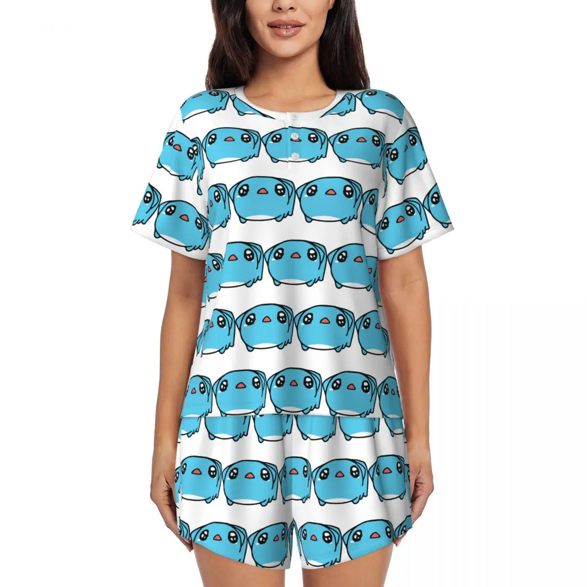 

Ночные рубашки Comic Cat Bugcat Capoo Bug Cat с круглым вырезом и короткими рукавами для женщин, свободный пижамный комплект с короткими штанами