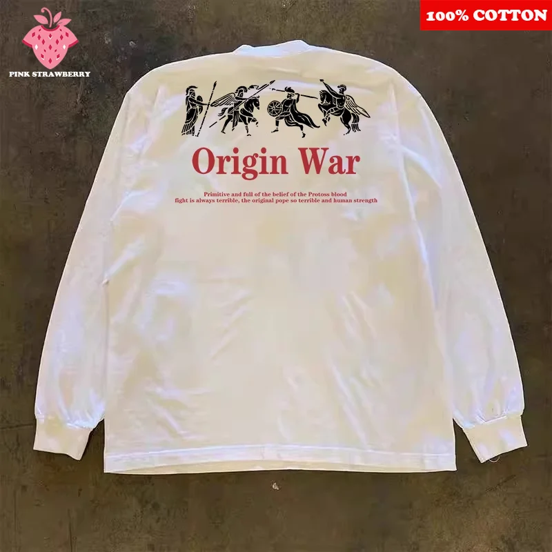 

Autumn Summer 2025 New Long sleeve 100% Cotton T-shirt Men American retro Letter Print T-shirt Casual Loose Y2k Top Men clothing