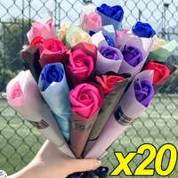 20/5PCS Soap Rose Artificial Flower Valentines Day Gift Fake Rose Soap Flower Bouquets DIY Anniversary Wedding Party Supplies