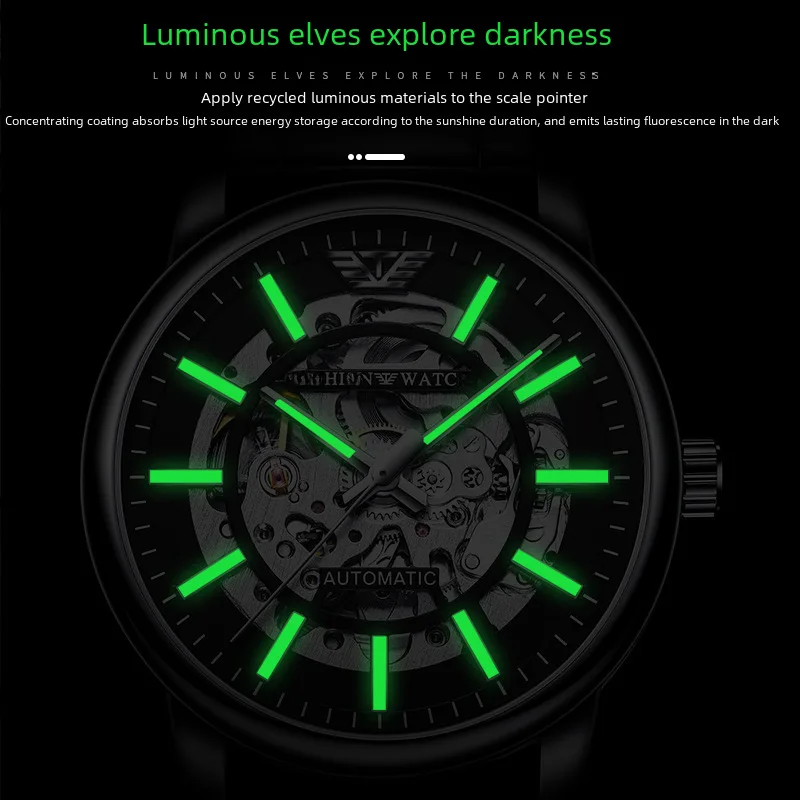 Reloj Mecánico negro para hombre, luminoso, resistente al agua, automático, envío directo