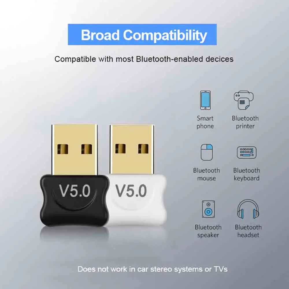 Mini adaptador 5,0 compatible con Bluetooth, receptor de Audio USB, transmisor para PC, portátil, auriculares, impresora de Audio, receptor Dongle de datos