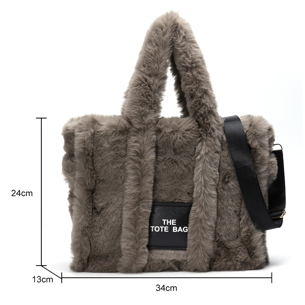 Winter Faux Fur The Tote Bag for Women Plush Handbag Designer Fluffy Wool Shoulder Bag Women Furry Crossbody Messenger Bag