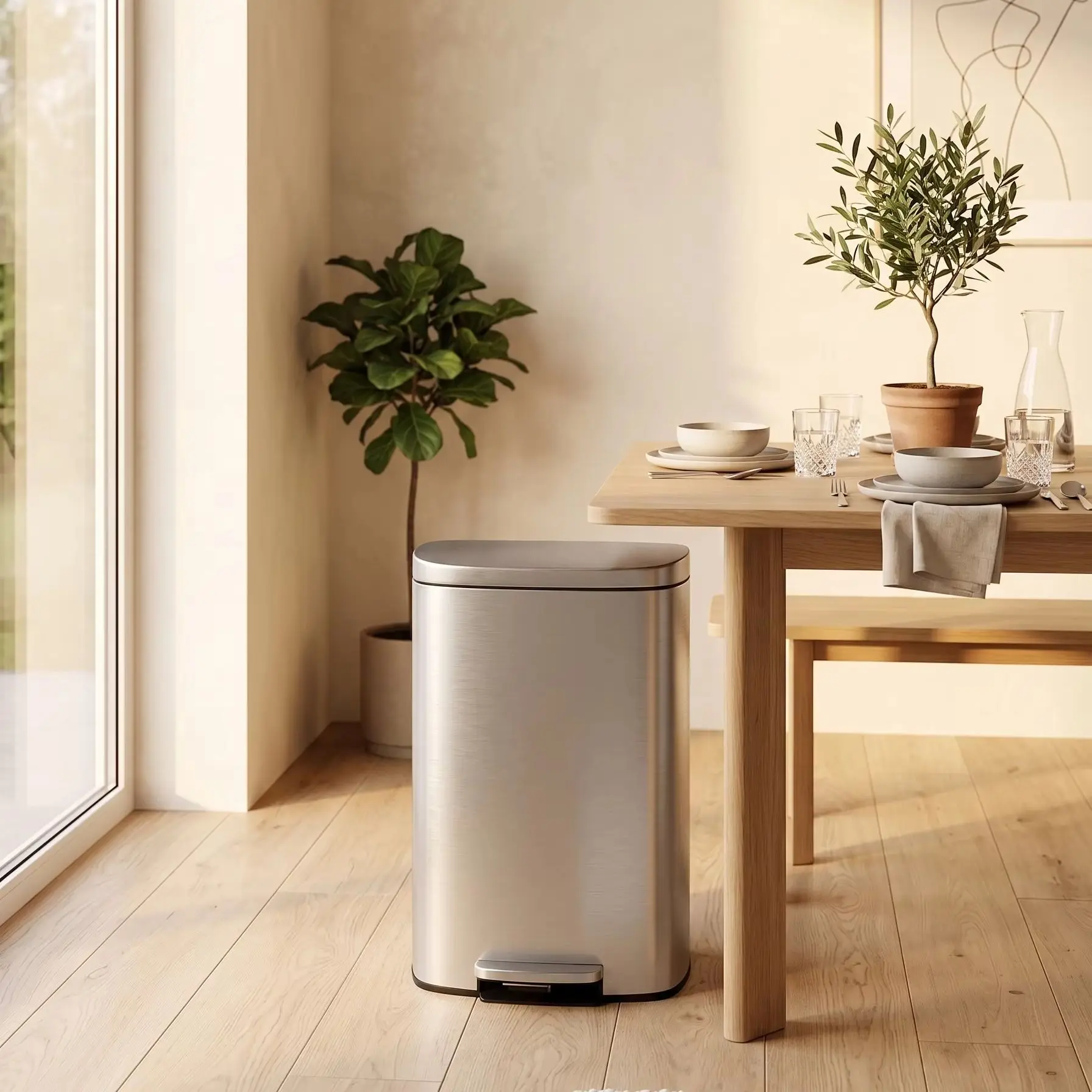 Grande capacità e controllo degli odori - Pattumiera da cucina 50L/13 gal - Acciaio inossidabile resistente all'ossidazione - Coperchio a chiusura graduale - Pedale in metallo resistente - Pattumiera