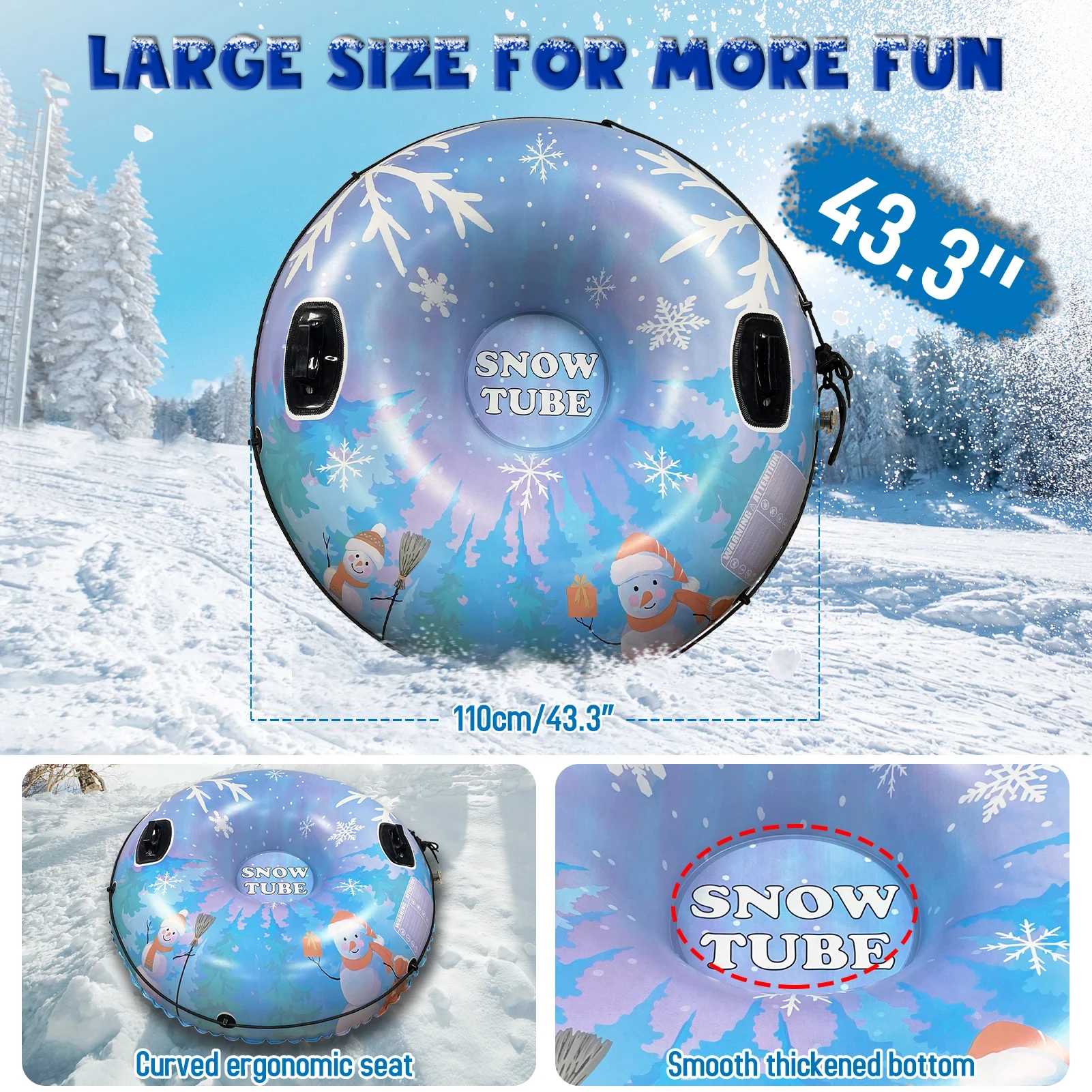 Inflatable Ski Ring PVC Sledding Tube Thicken Snow Tubing Winter Snow Tube with Handle Snow Racer Durable Snow Sled Board