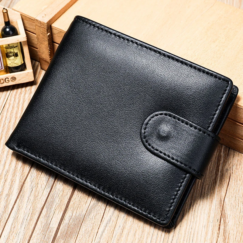 Genuine Leather Wallet Men Vintage Small Wallets for Men with Zipper Poucht Photo Holder Card Holder  Coin Pocket