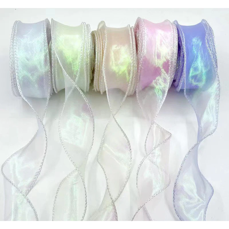 40mm 10Yards Fishtail Organza Ribbon  Reflective Iridescent Wavy Edge Ribbon for Gift Wrapping DIY Bow Bouquet Voile Ribbons