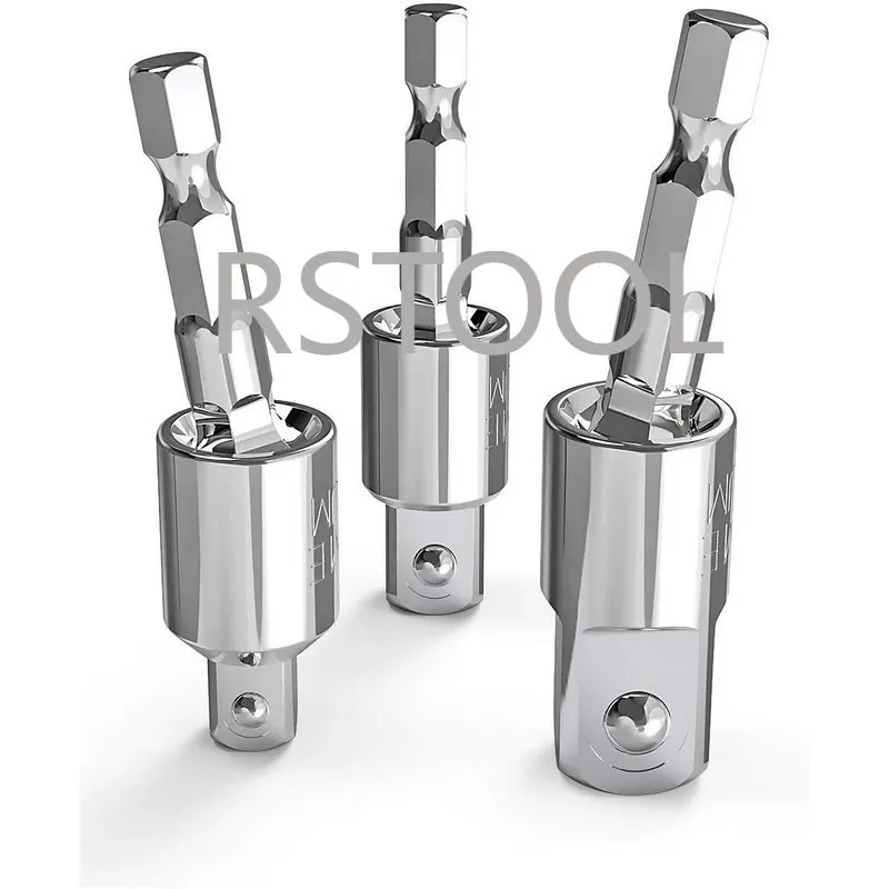 3ชิ้นเจาะอะแดปเตอร์ชุด360 ° หมุนได้ Hex Shank Impact Driver ซ็อกเก็ตอะแดปเตอร์1/4 "3/8" 1/2 "Impact
