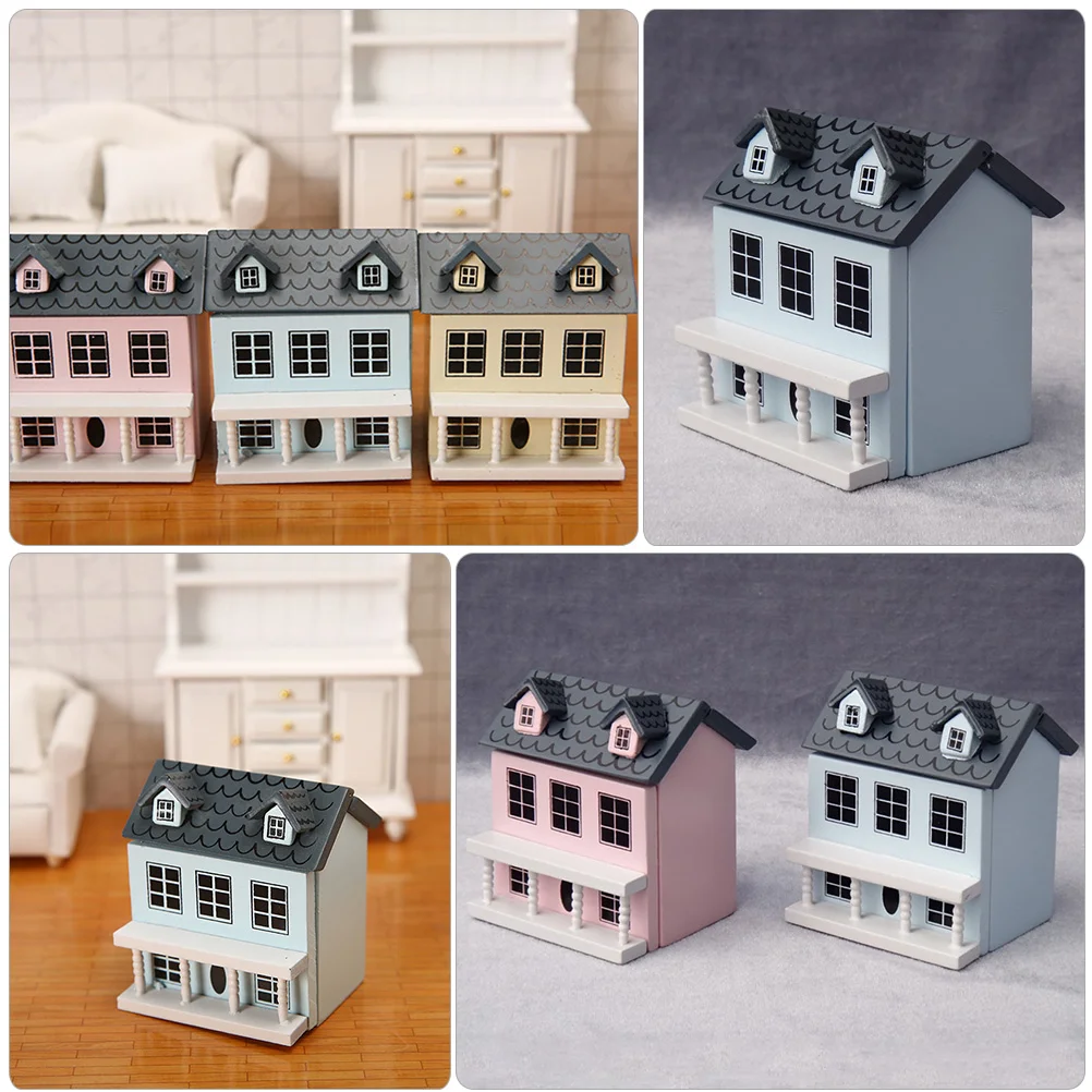 Villa Small House Mini Miniature Decorate Ornament Tiny Wood Painted Model Child Kits