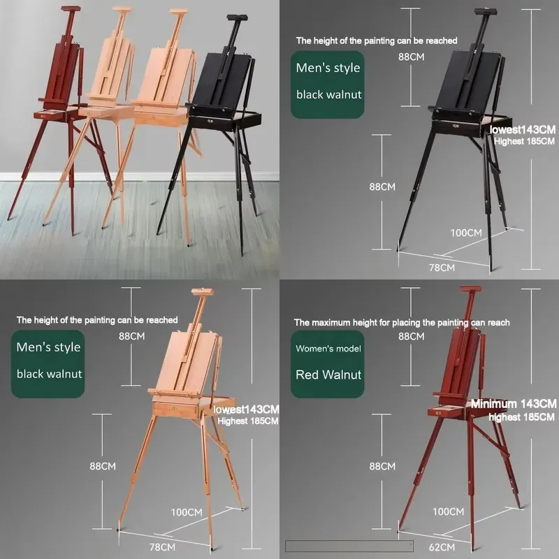 Foldable Portable Beech Wood Handheld Easel with Drawing Tools Storage Box