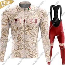 Mexico National Team 2025 Cycling Jersey Set Long Sleeve Vintage Summer Cycling Vintage Clothing Road Race Bike Jacket Suit MTB