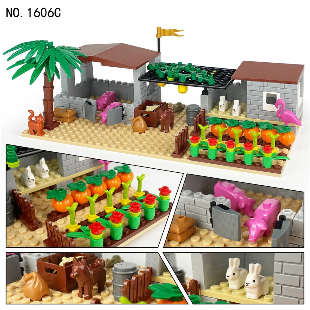 Funny City Creativity Farm Vegetable Garden Animal Fruit Farm Accessories Building Blocks MOC Model DIY Bricks Educational Toys