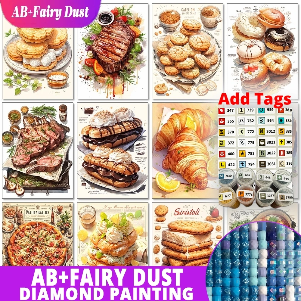 

AB Fairy Dust DMC stickers Bread Food Diamond Painting Restaurant Kitchen Decoration Diy Full Rhinestone Dessert Figure Mosaic C