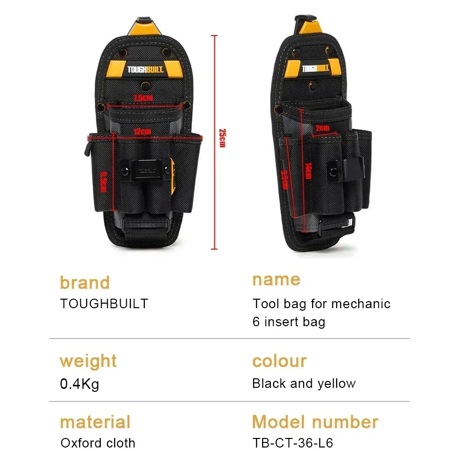 TOUGHBUILT TB-CT-36-L6 Multi Tool Bag Technician 6-Pocket Pouch with ClipTech Pouch Clips 4 Screwdriver Loops Multi Tool Bag