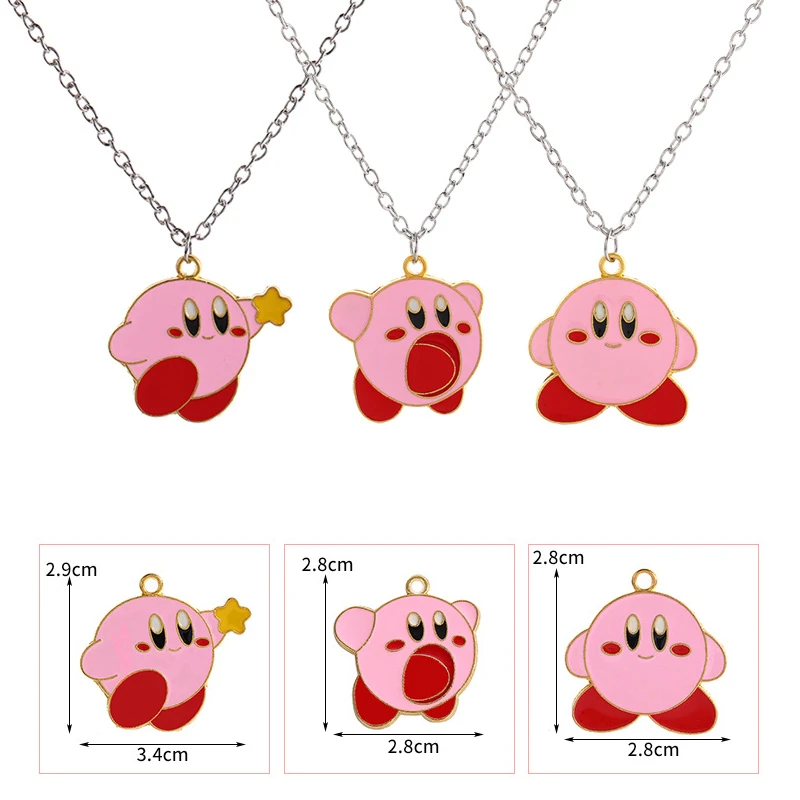 Kawaii Kirby Anime Cartoon Doll Alloy Chain Pendant Necklace Fashion Clavicle Chain Party Jewelry Accessories Girls Gift