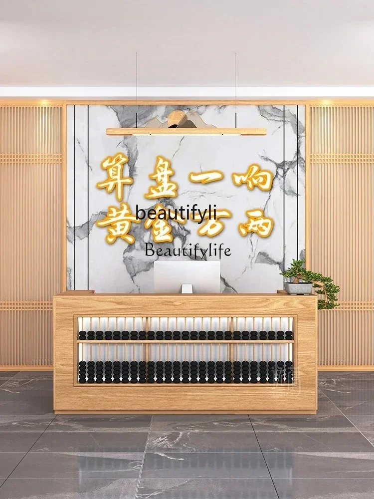 LXNew Chinese abacus cashier, retro solid wood teahouse restaurant health beauty foot therapy hotel, reception deskSSS