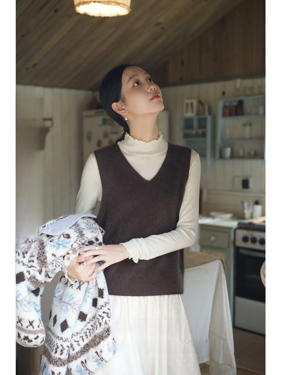 

Женский шерстяной жилет в стиле ретро, внутренний слой одежды, многослойная одежда с V-образным вырезом и длинными рукавами, с геометрическим узором, для осени и зимы