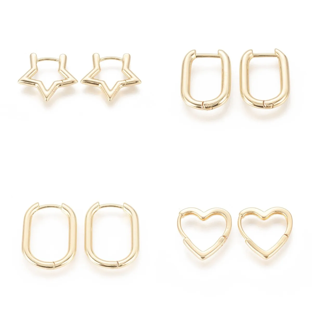 5 Pair Brass Huggie Hoop Earrings Real 18K Gold Plated Star&Oval&Heart Earring Finding for Women Gold Color Plated Brass Jewelry