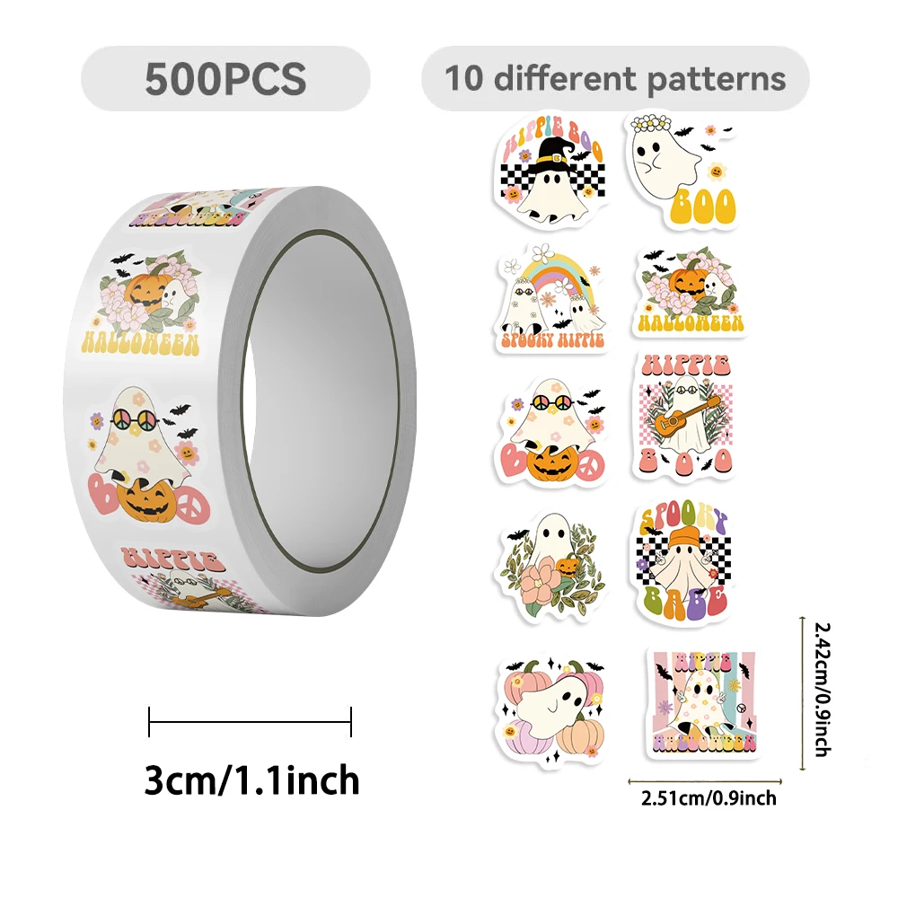 500pcs 히피 소름 끼치는 부 유령 스티커 롤 할로윈 데칼 스티커 노트북 물병 전화 컴퓨터 데칼