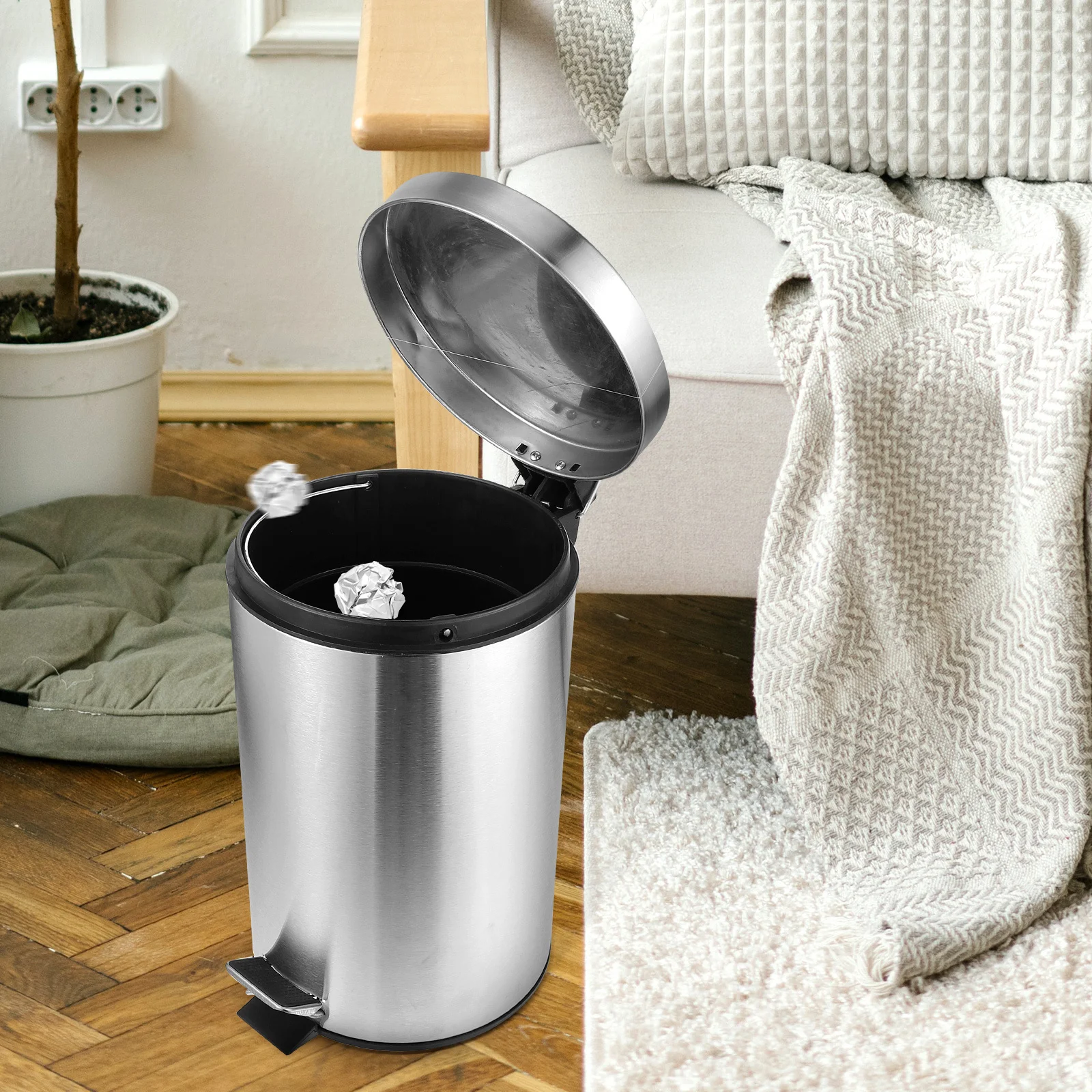 

5L Stainless Steel Pedal Trash Bucket Living Room Bathroom Office Covered Rubbish Storage Container Kitchen Waste Bin
