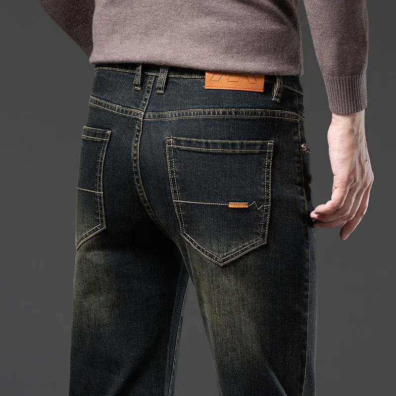 

Retro Blue Jeans Men Casual Straight Leg Trousers High End Washed Denim Pants Trendy Spring Autumn Menswear Fashion