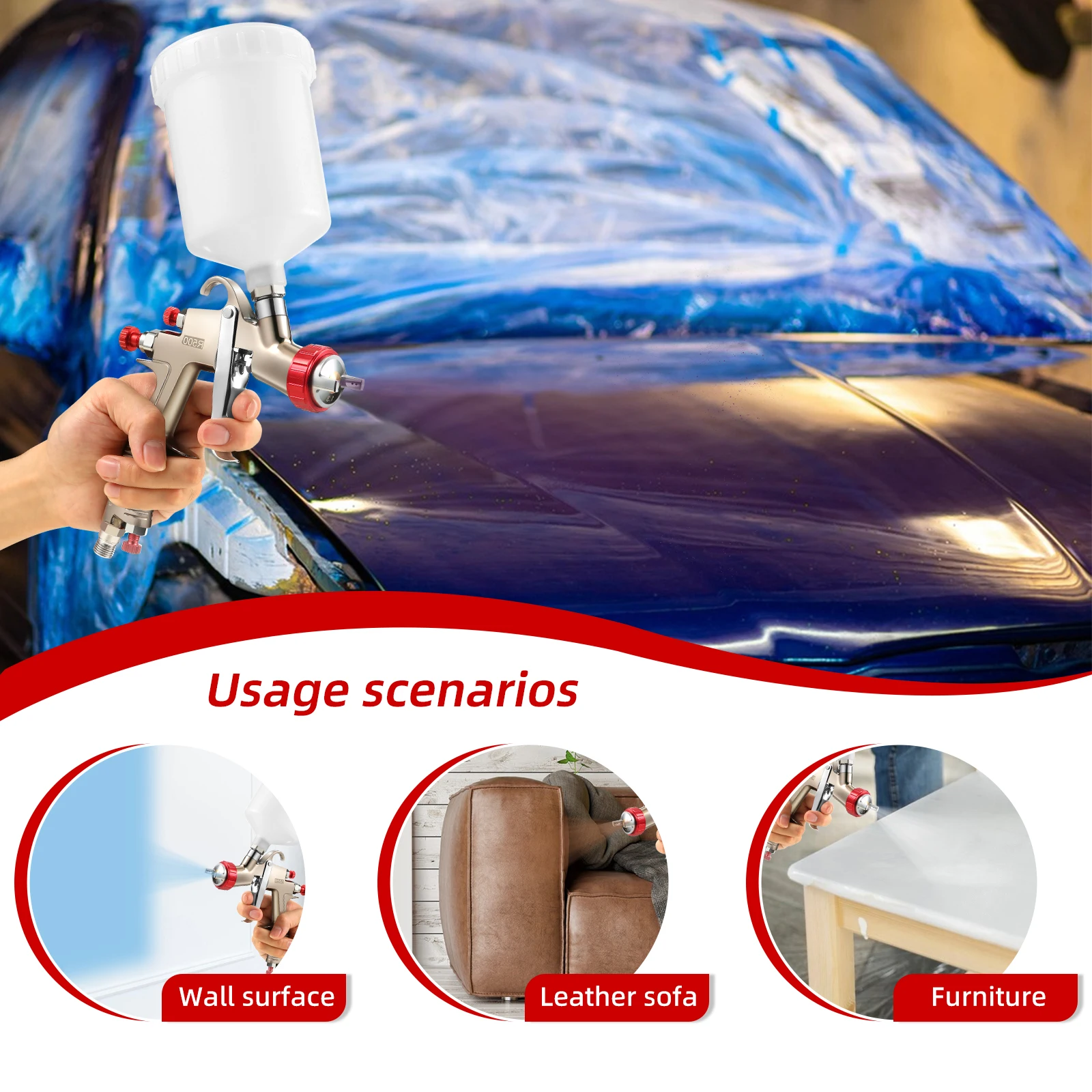 R500 LVLP Spray Gun Airbrush Car Painting gun. 1.3mm High quality 600cc Spray Gun