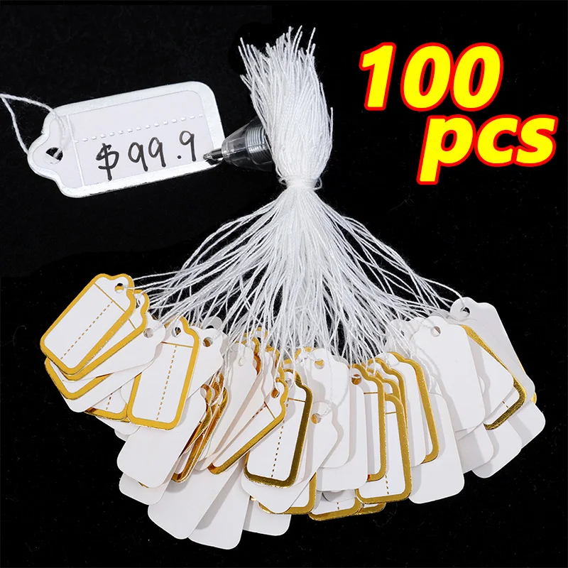 

100Pcs/lot DIY Price Tags Paper Blank Jewelry Labels Business Cards Ties String Jewelry Display Label Gold and Silver Small Tag