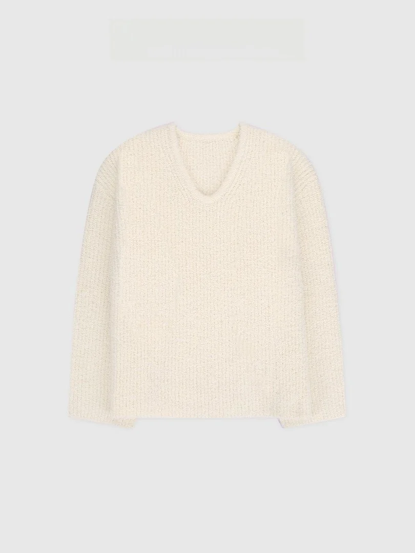 

Versatile Knitted Sweater Plu Alpaca Wool Texture BFFAB026 Casual Sle Women's Faion Daily Wear Long Sve V-Ne