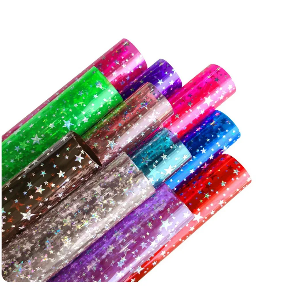 90cmx120cm PVC Ultra-transparent 0.5mm Thickness Star Laser Fluorescent PVC Film Handbag Notebook Decorative  Holiday Material
