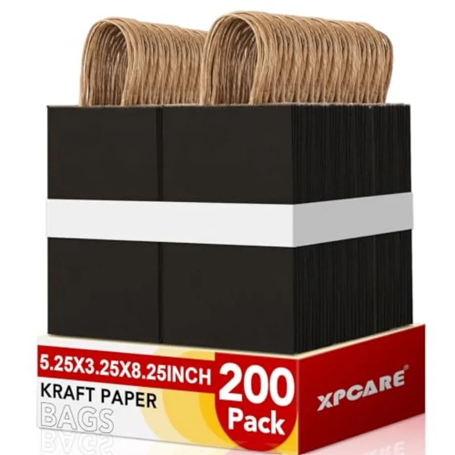

200 шт. подарочных бумажных пакетов 5.25x3.25x8.25 дюймов, пакеты для упаковки подарков с ручками, крафт-пакеты для малого бизнеса, оптовые бумажные пакеты для подарков