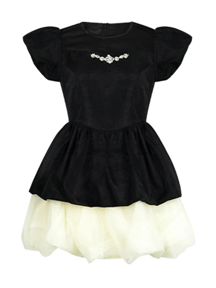 น่ารัก Kawaii สีดําชุดวันเกิดผู้หญิงสไตล์ฝรั่งเศสชุดเค้กผู้หญิง SHEER ตาข่าย Splice ชุดเจ้าหญิง Lady PROM Vestidos