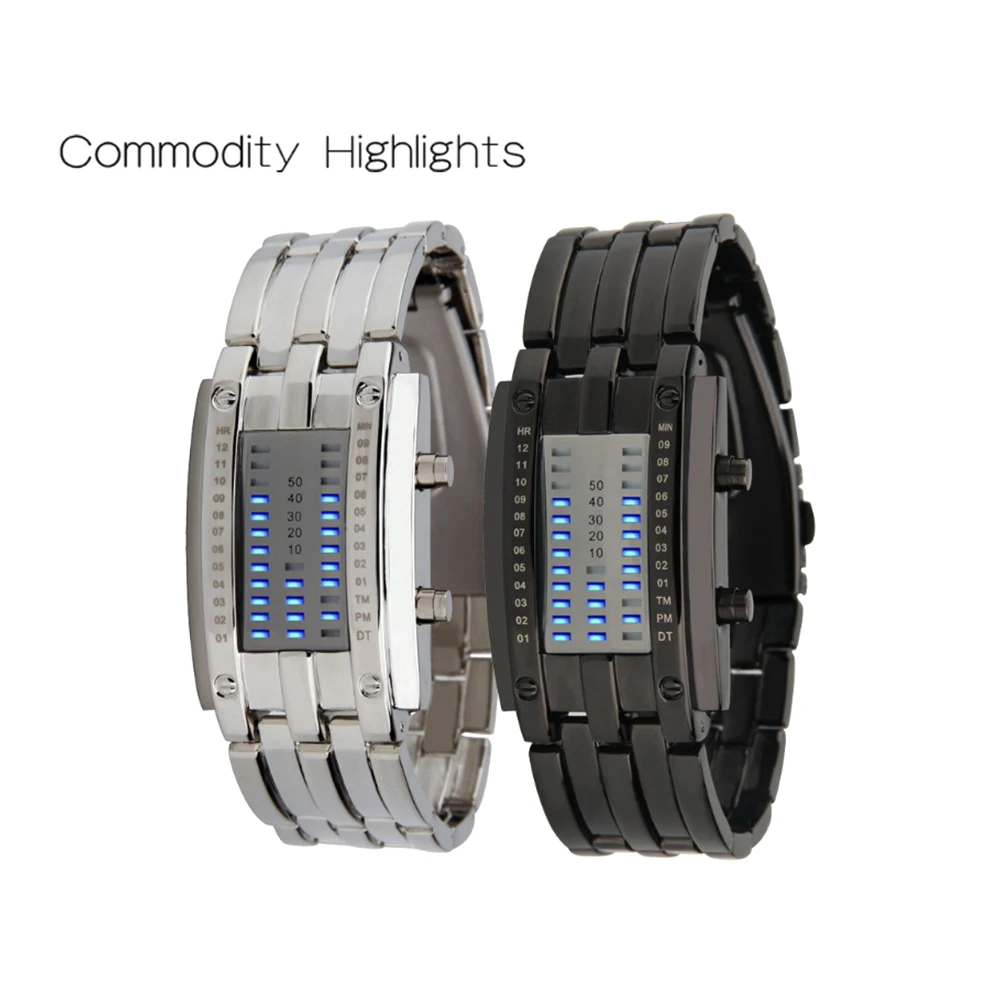 fashion sports watch popular luxury brand men women creative binary watch led couple stainless steel watch