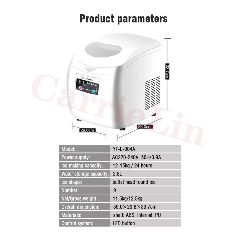 AC220-240V Pembuat Es Cepat Listrik Otomatis Komersial Rumah Tangga Toko Teh Susu Bar Desktop Portabel Pembuat Es Batu