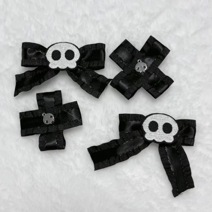 Fermagli per capelli con fiocco con teschio scuro gotico per ragazze Forcina per capelli incrociata stile scuro Subcultura di Halloween Accessori per capelli piccanti Lolita Y2k