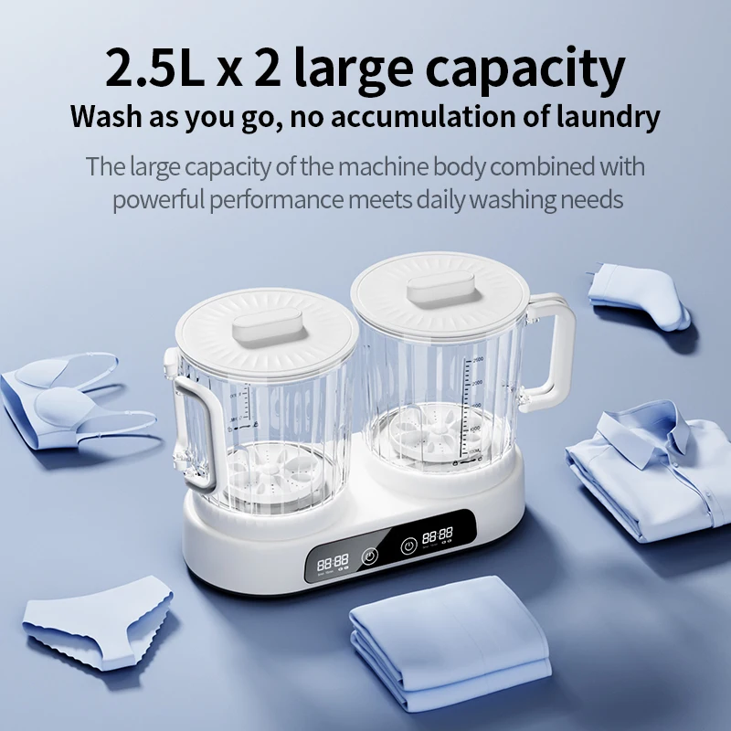 U10 Double Barrel Mini Washing Machine LED Digital Display Small Semi Automatic Wheel Home Dormitory Portable Washing Machine.