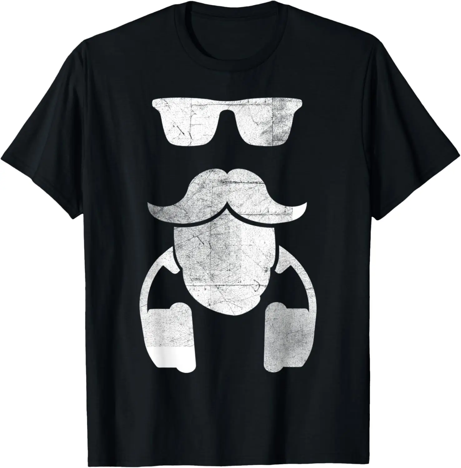 Mustache Sunglasses Headphones Funny Hipster DJ Graphic Tee Casual Cotton T-Shirt Men