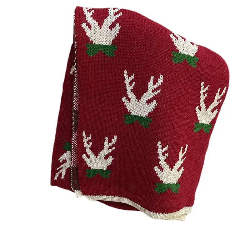 Christmas Scarf Elk Pattern Winter Knitting Warm Scarf Female Christmas Couple Gift Student Cute Scarf