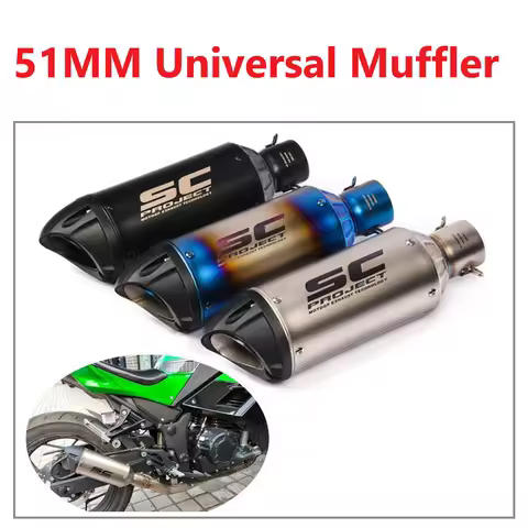 51mm Universal Motorcycle Exhaust Straight Pipe SC Muffler Stainless Steel For Z800 Z900 Z1000 R3 CBR600 S1000RR MT07 MT09