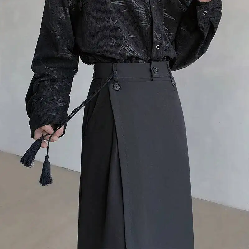 

Men's Pants 2026 Spring Chinese Style Convertible Skort Pants Dark Wide Leg Loose Black Suit Pants Casual Vibe Trousers