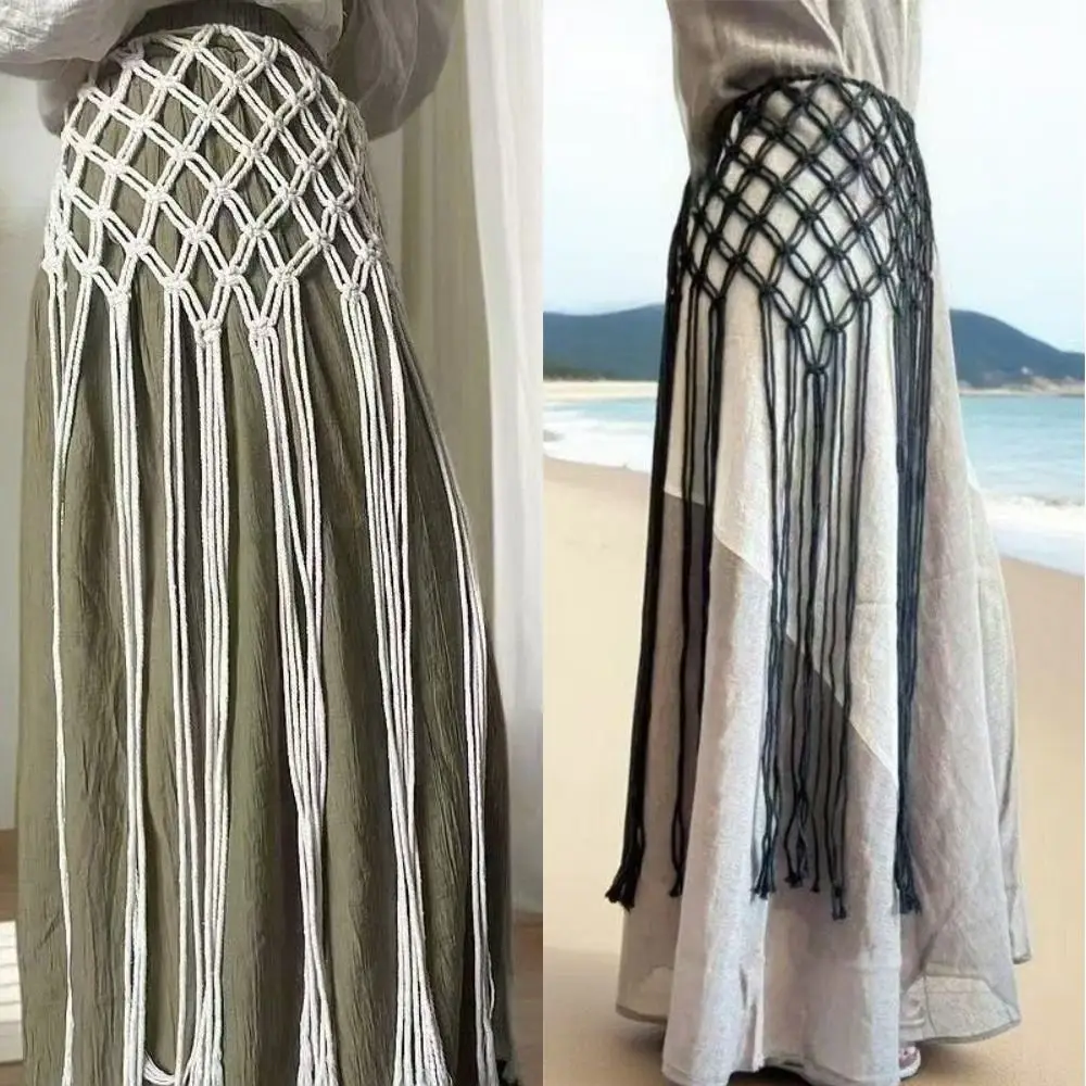 Bohemian Netted Fringe Waistband Decorative Tassel Ethnic Design Waist Wrap Mesh Tassel Waistband Women's Waist Accessory