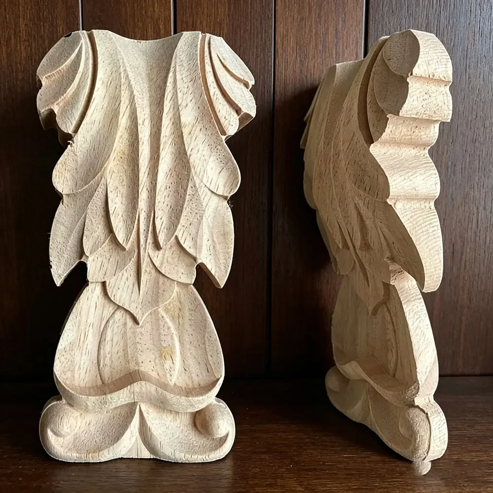 14-16cm Wood Applique Decal Figurines Natural Oak Wood Carved Applique Furniture Vintage Home Decoration Maison Accessories