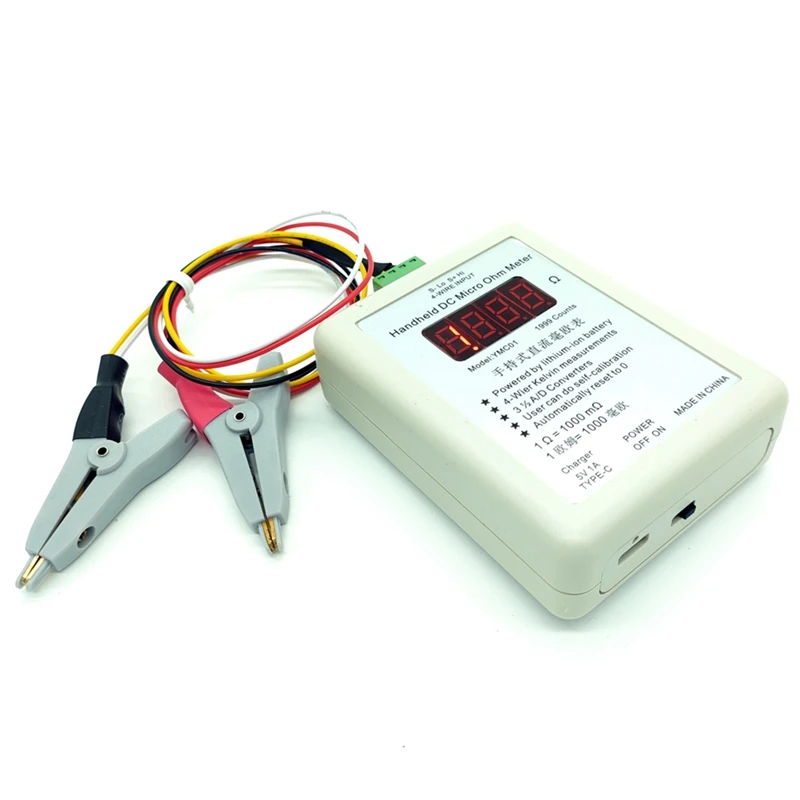 Handheld DC Milliohmmeter Low Resistance Tester Meter Four Wire Kelvin Measurement Rechargeable 20R 1-1999Mω