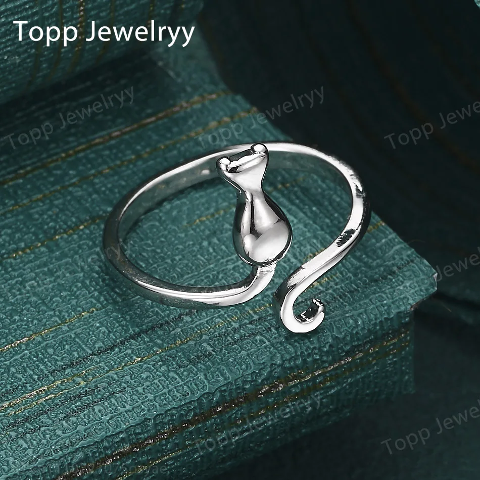 Charming 925 Sterling Silver Open-End Cute Kitten Ring for Women, Fashionable Wedding Gift, Party Accessories