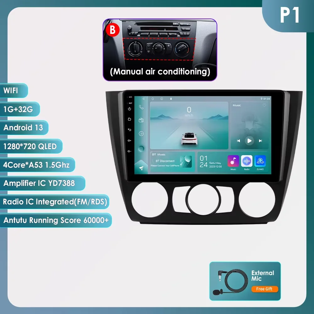 Android 14 Autoradio Voor BMW 1-Serie E87 E81 E82 E88 2004-2011 Auto Multimedia GPS Carplay 4G DSP BT 360 Camera Door Snapdragon6115