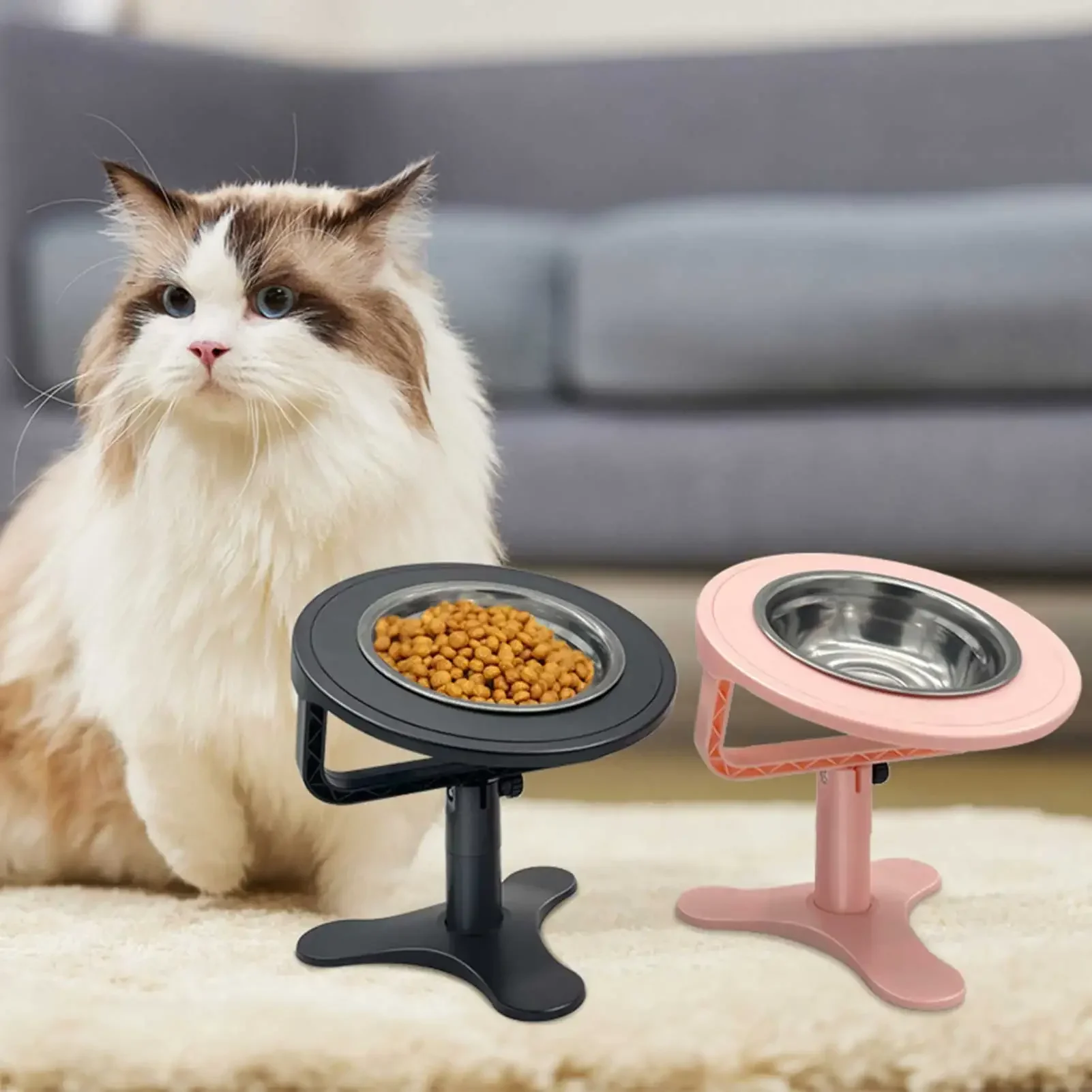 Elevated Cat Bowl Stand with 3 Adjustable Heights 15°Tilted Feeder Stand for Dogs Non-Slip and Portable Pet Bowl Rack Dog Stuff